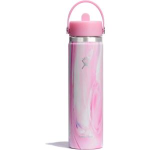 imageHydro Flask Water Bottle  Insulated Stainless Steel  Wide Mouth Flex Straw Lid NonSpill Leakproof and Refillable in 32 Oz Glimmer BlueJelly Pink