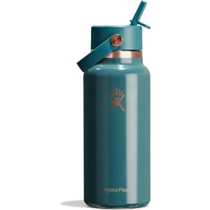 imageHydro Flask Water Bottle  Insulated Stainless Steel  Wide Mouth Flex Straw Lid NonSpill Leakproof and Refillable in 32 Oz Glimmer BlueSea Rose Gold