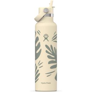 image:imageHydro Flask Water Bottle  Insulated Stainless Steel  Straw Lid Non Spill Leakproof in 24 Oz Shale GrayBotanical Bliss Coconut