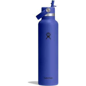 image:imageHydro Flask Water Bottle  Insulated Stainless Steel  Straw Lid Non Spill Leakproof in 24 Oz Shale GrayCAPRI BLUE