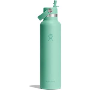 image:imageHydro Flask Water Bottle  Insulated Stainless Steel  Straw Lid Non Spill Leakproof in 24 Oz Shale GrayMERMAID GREEN