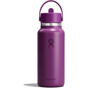 image:imageHydro Flask Water Bottle  Insulated Stainless Steel  Wide Mouth Flex Straw Lid Non Spill Leakproof and Refillable in 32 Oz Mermaid GreenSUPERNOVA PURPLE