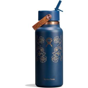 image:imageHydro Flask Water Bottle  Insulated Stainless Steel  Wide Mouth Flex Straw Lid Non Spill Leakproof and Refillable in 32 Oz Mermaid GreenWestern Dark Blue