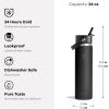 image:imageHydro Flask Water Bottle  Insulated Stainless Steel  Wide Straw Lid Non Spill Leakproof in 24 Oz Forest Green ArcSHALE GRAY