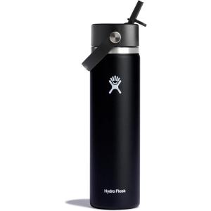 image:imageHydro Flask Water Bottle  Insulated Stainless Steel  Wide Straw Lid Non Spill Leakproof in 24 Oz Forest Green ArcBlack