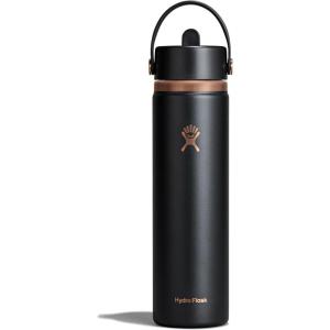 image:imageHydro Flask Water Bottle  Insulated Stainless Steel  Wide Straw Lid Non Spill Leakproof in 24 Oz Forest Green ArcBlack Arc