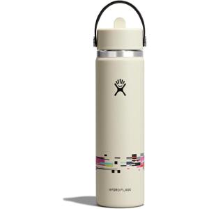 image:imageHydro Flask Water Bottle  Insulated Stainless Steel  Wide Straw Lid Non Spill Leakproof in 24 Oz Forest Green ArcGLITCH WHITE