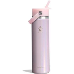 image:imageHydro Flask Water Bottle  Insulated Stainless Steel  Wide Straw Lid Non Spill Leakproof in 24 Oz Forest Green ArcGlimmer Pink