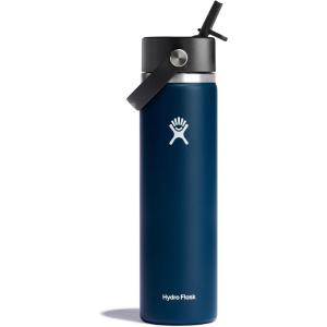 image:imageHydro Flask Water Bottle  Insulated Stainless Steel  Wide Straw Lid Non Spill Leakproof in 24 Oz Forest Green ArcIndigo