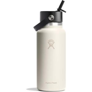 image:imageHydro Flask Water Bottle  Insulated Stainless Steel  Wide Straw Lid Non Spill Leakproof in 24 Oz Forest Green ArcIvory