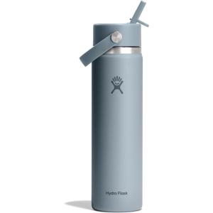 image:imageHydro Flask Water Bottle  Insulated Stainless Steel  Wide Straw Lid Non Spill Leakproof in 24 Oz Forest Green ArcSHALE GRAY