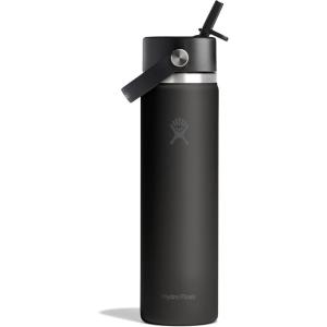 image:imageHydro Flask Water Bottle  Insulated Stainless Steel  Wide Straw Lid Non Spill Leakproof in 24 Oz Forest Green ArcTONAL BLACK