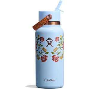 image:imageHydro Flask Water Bottle  Insulated Stainless Steel  Wide Straw Lid Non Spill Leakproof in 24 Oz Forest Green ArcWestern Light Blue