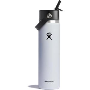 image:imageHydro Flask Water Bottle  Insulated Stainless Steel  Wide Straw Lid Non Spill Leakproof in 24 Oz Forest Green ArcWhite
